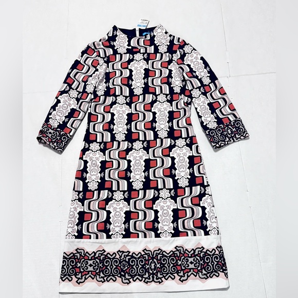 J. McLaughlin Dresses & Skirts - New!! J McLAUGHLIN Cooper Funnel Neck Tunic Mod Dress Navy/Pink Pattern size XS